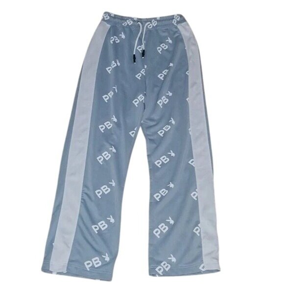 PLAYBOY x Missguided Pastel Blue Monogram Logo Trackpants - Picture 1 of 3